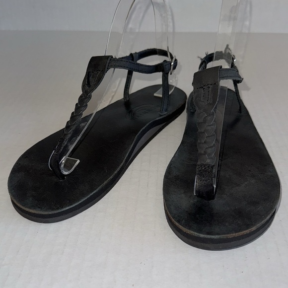 Rainbow Black Braided Leather T- Strap Sandals - Picture 3 of 9